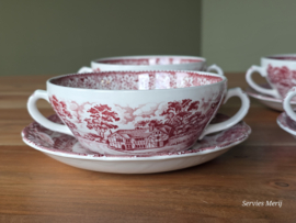 Engels rood Grindley Country Inns set 6x Soepkom met schotel