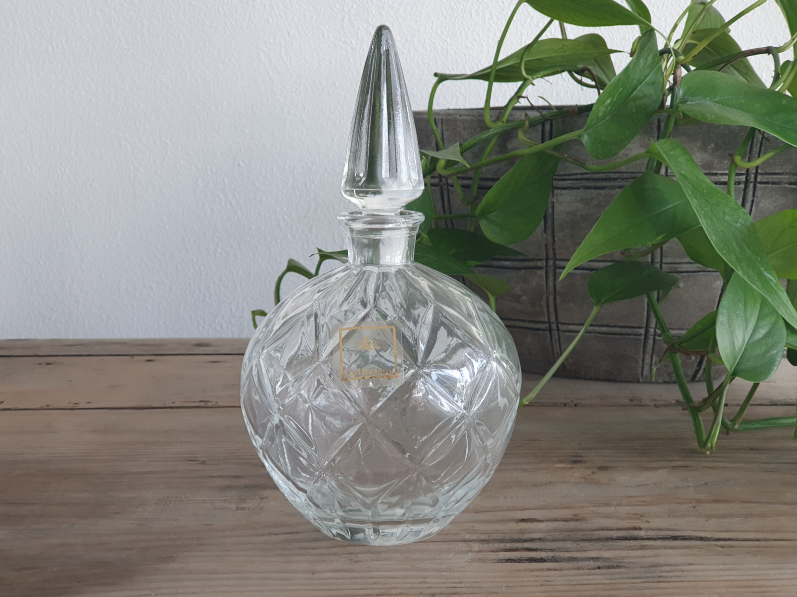Glas Vintage merk Sia set 2x bolle Karaf