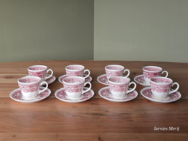 Villeroy en Boch Burgenland rood set 8x koffie kop en schotel (bruin en groen stempel)