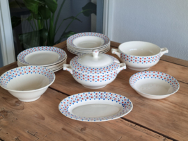 Nimy Belgium rood blauw stipje compleet vintage Kinderservies