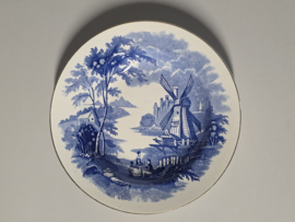 Engels blauw Palissy Ware Windmill diep bord 24,5 cm