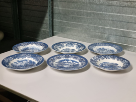 Engels blauw Set 6x mix & match diep pasta curry bord 23 cm