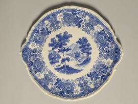 Villeroy en Boch Burgenland blauw ronde schaal met greepjes 28,5 cm (bruine verkleuringen)