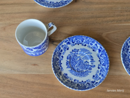 Engels blauw Woods Burslem England Seaforth set 5x Koffie kop en schotel