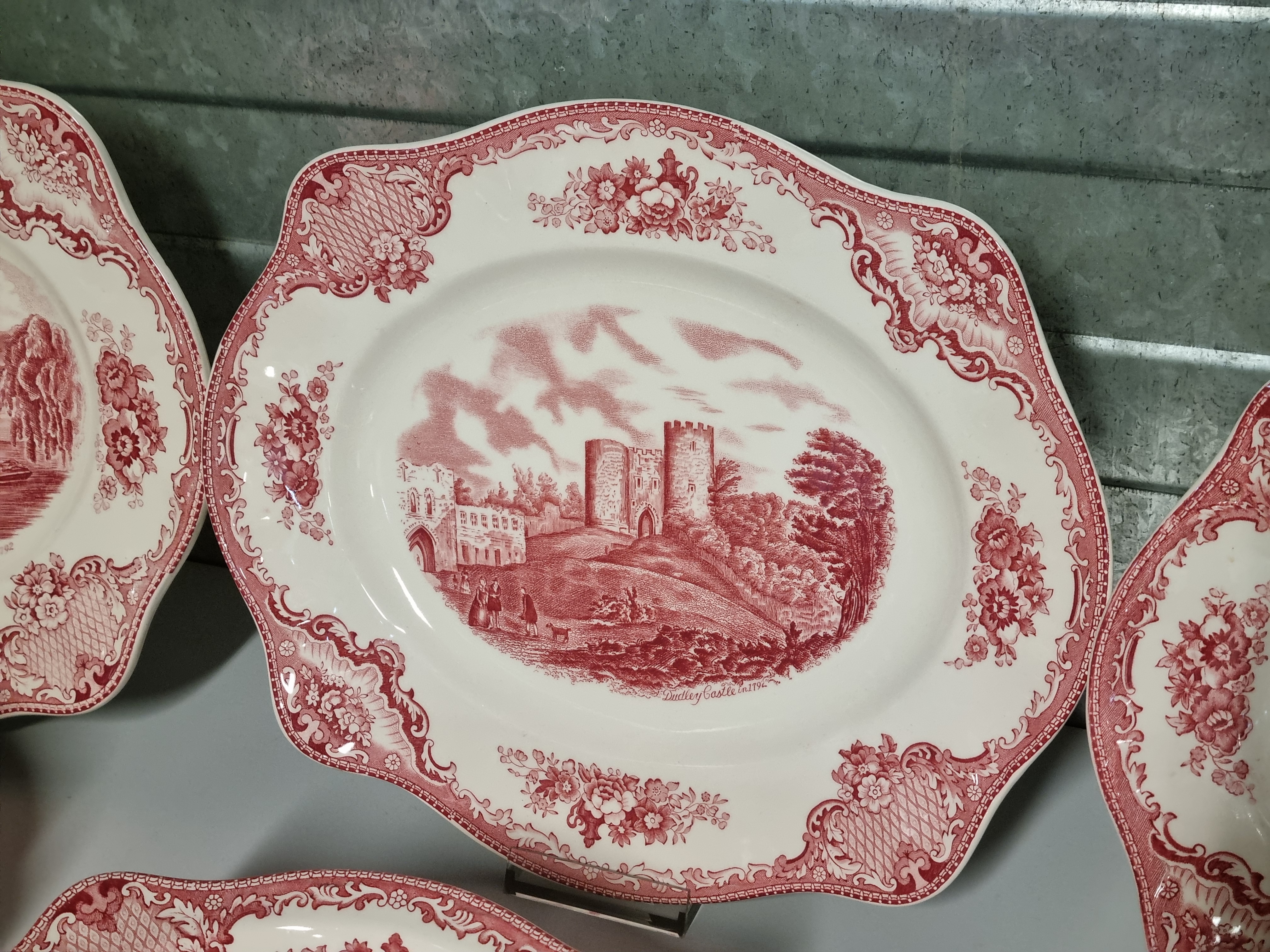 Engels rood Johnson Bros Old Britain Castles serviesset 8 personen