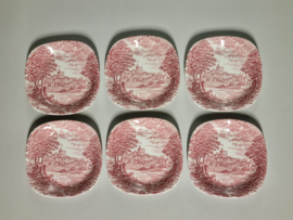 Engels rood Enoch Wedgwood  Royal Homes Of Britain set 6x Gebaksbordje 13 cm
