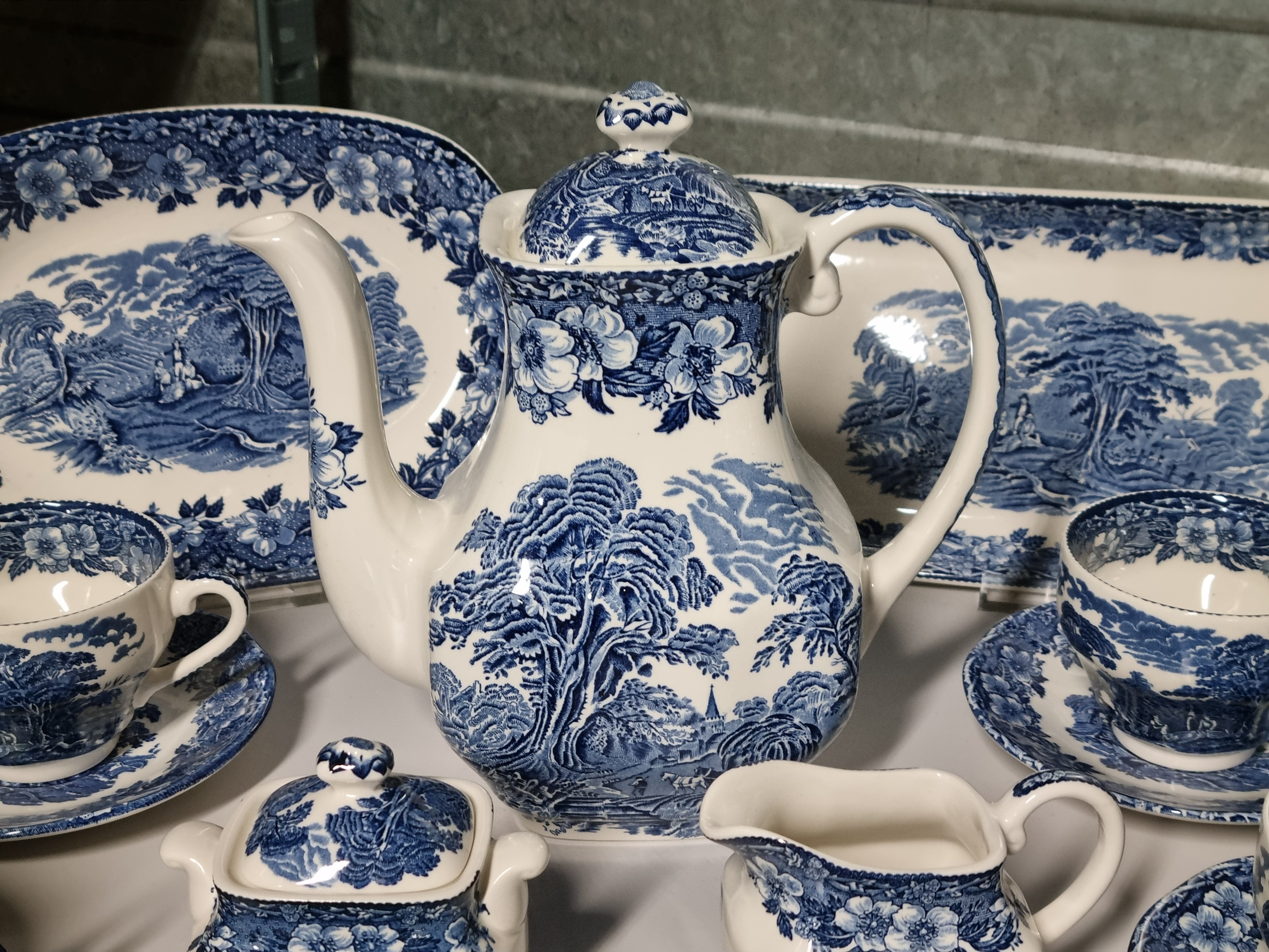 Engels blauw Enoch Wedgwood Woodland koffieservies theeservies 6 personen