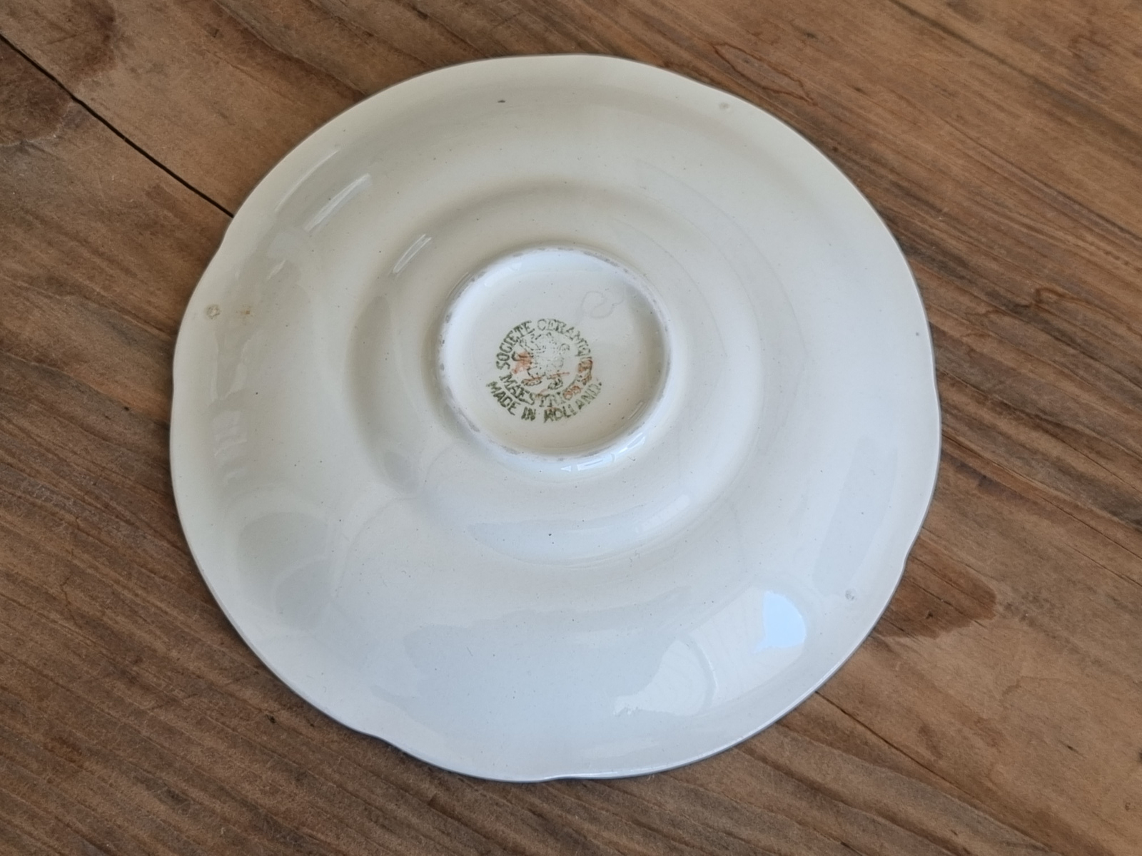 Klaproos Societe Ceramique  losse Schotel groen randje 15,5 cm