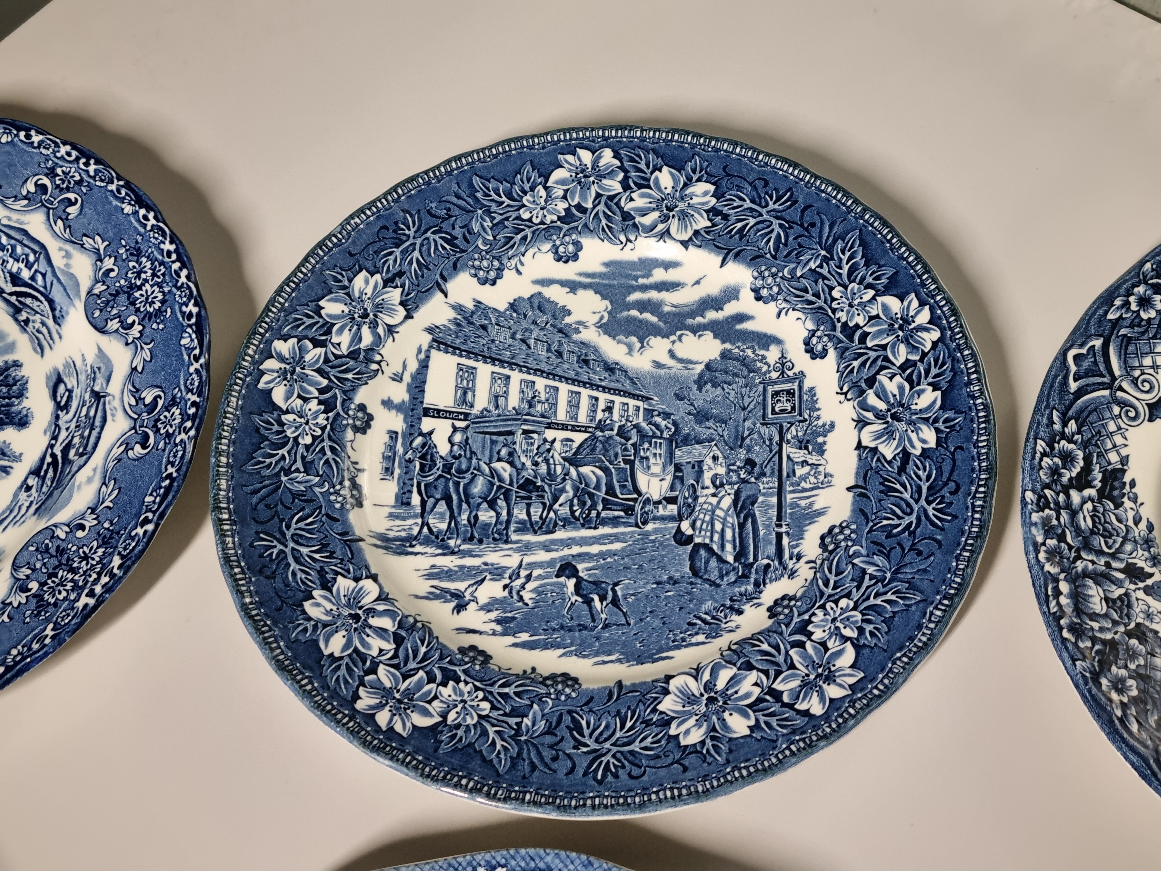 Verkocht = Engels blauw Set 6x mix & match plat dinerbord 25 cm