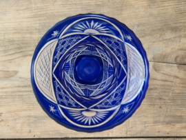 Boheems Kristal Glas Blauw hoge smalle Vaas 30 cm