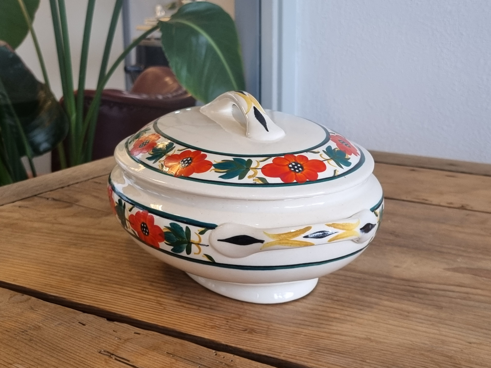 Apart Boerenbont Regout  Dekschaal Terrine vintage oranje/groen