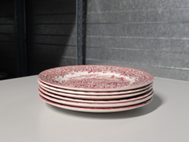 Engels rood 17th Century England Royal Tudor Ware Staffordshire set 6x plat dinerbord 25,5 cm