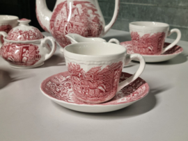 Engels rood 17th Century England Royal Tudor Ware Staffordshireset Koffieservies 4-persoons