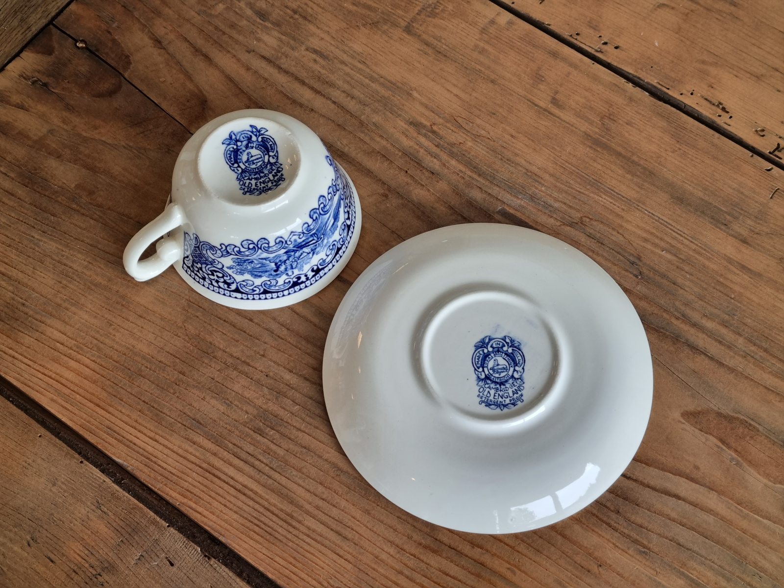 Regout Castillo blauw Kop en schotel (blauwe rand en met puntoortje)