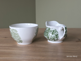 Engels groen Coaching Taverns Royal Tudor Ware Staffordshire Roomstel