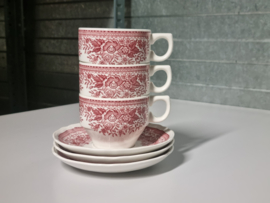 Villeroy en Boch Fasan rood set 3x Koffiekopje met schotel stapelbaar