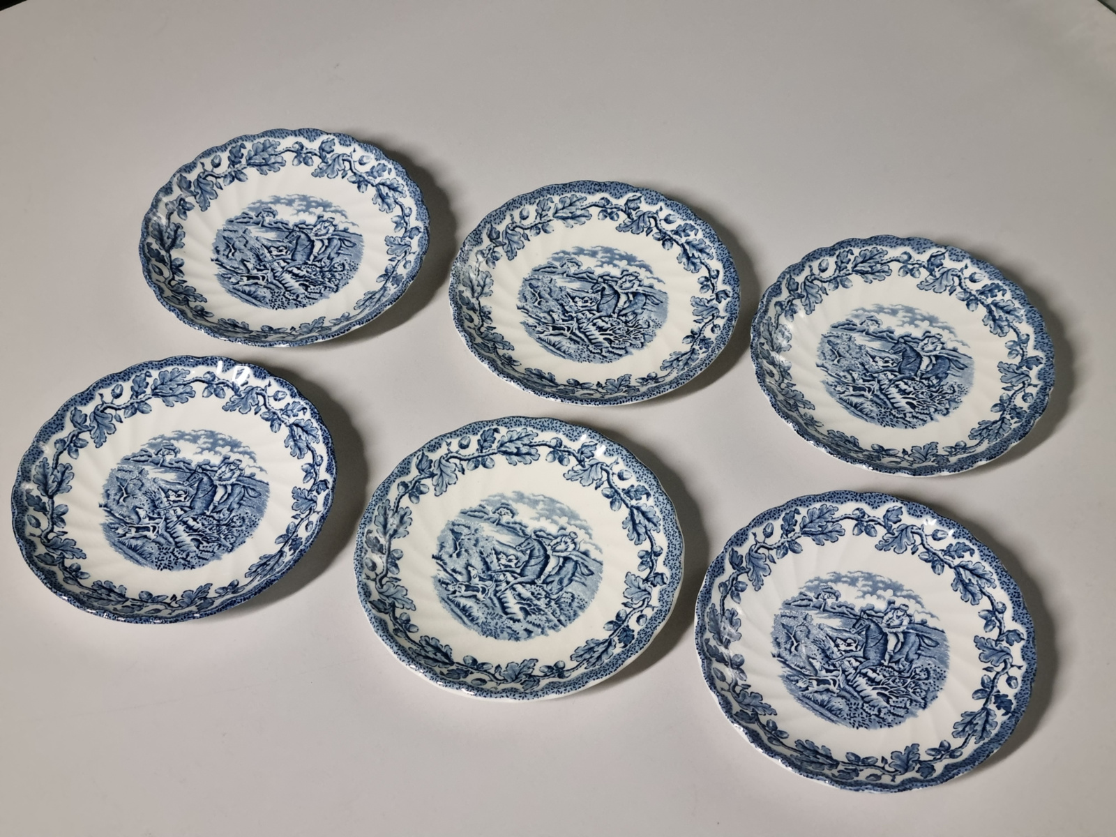 Engels blauw Jachtservies Myott's Country Life set 6x Kop en schotel (witte binnenkant)