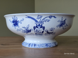 Potiche blauw Petrus Regout hoge ronde schaal op voet 28 cm