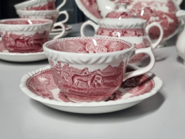Engels rood Wedgwood Adams English Scenic theeservies 8 personen (golvend randje)