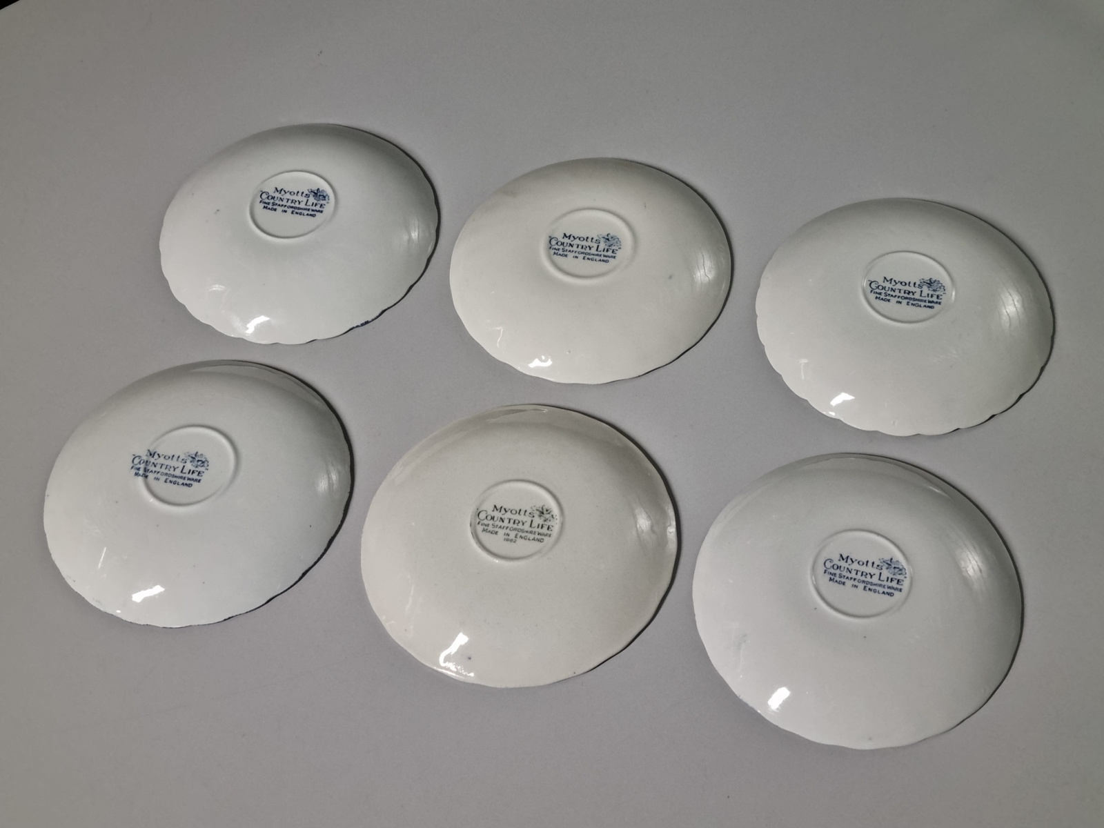 Engels blauw Jachtservies Myott's Country Life set 6x Kop en schotel (witte binnenkant)