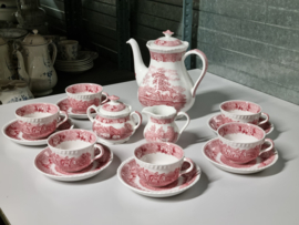 Engels Wedgwood Adams English Scenic decor paarden rood Koffieservies 6-pers.