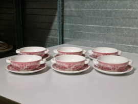 Villeroy en Boch Fasan rood set 6x Soepkom met Schotel