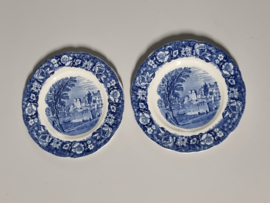 Engels blauw Palissy Pottery Thames River Scenes set 2x Bordje 14,5 cm