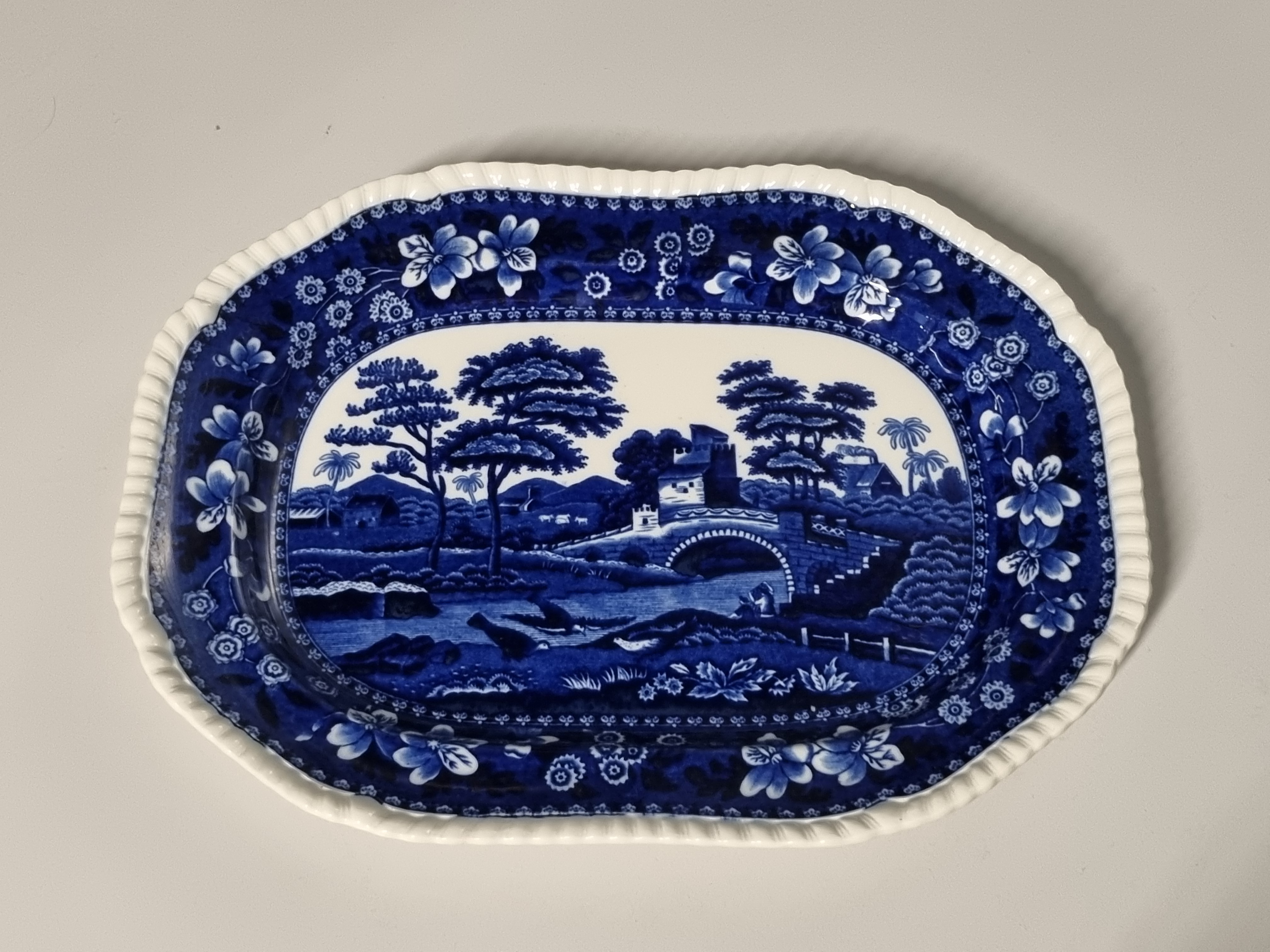 Engels Copeland Spode's Tower blauw rechthoekige schaal 33 cm
