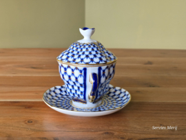 Lomonosov blauw Cobalt Net kop en schotel met deksel