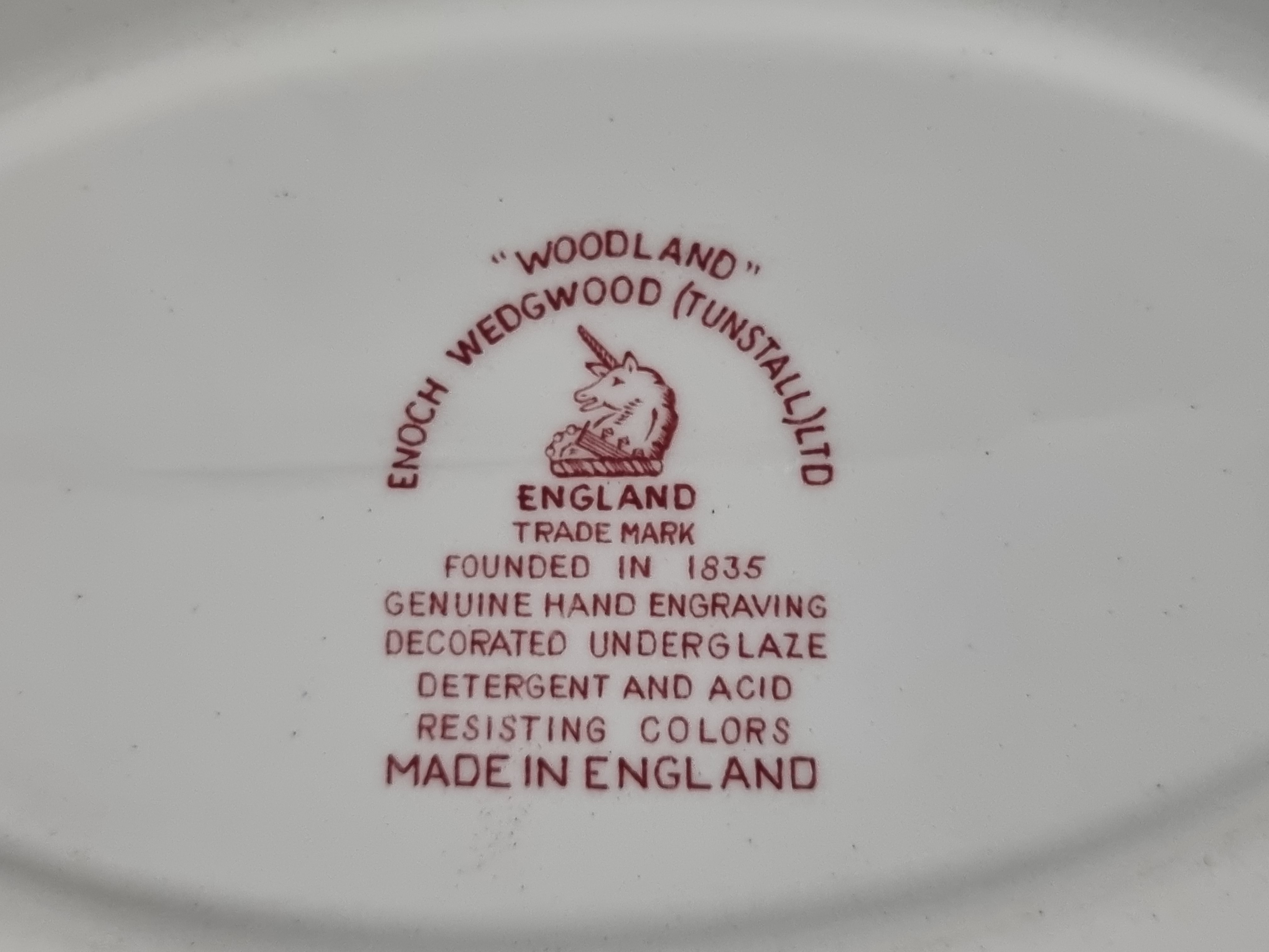 Engels rood Enoch Wedgwood Woodland schaal met greepjes 26 cm