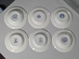 Engels blauw Mix & Match Set 6x diepe borden 22 - 22,5 cm