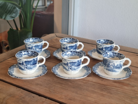 Boerenhoeve blauw Societe set 6x Espresso Kop en schotels