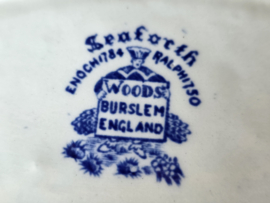 Engels blauw Woods Burslem England Seaforth ovale schaal 22 cm