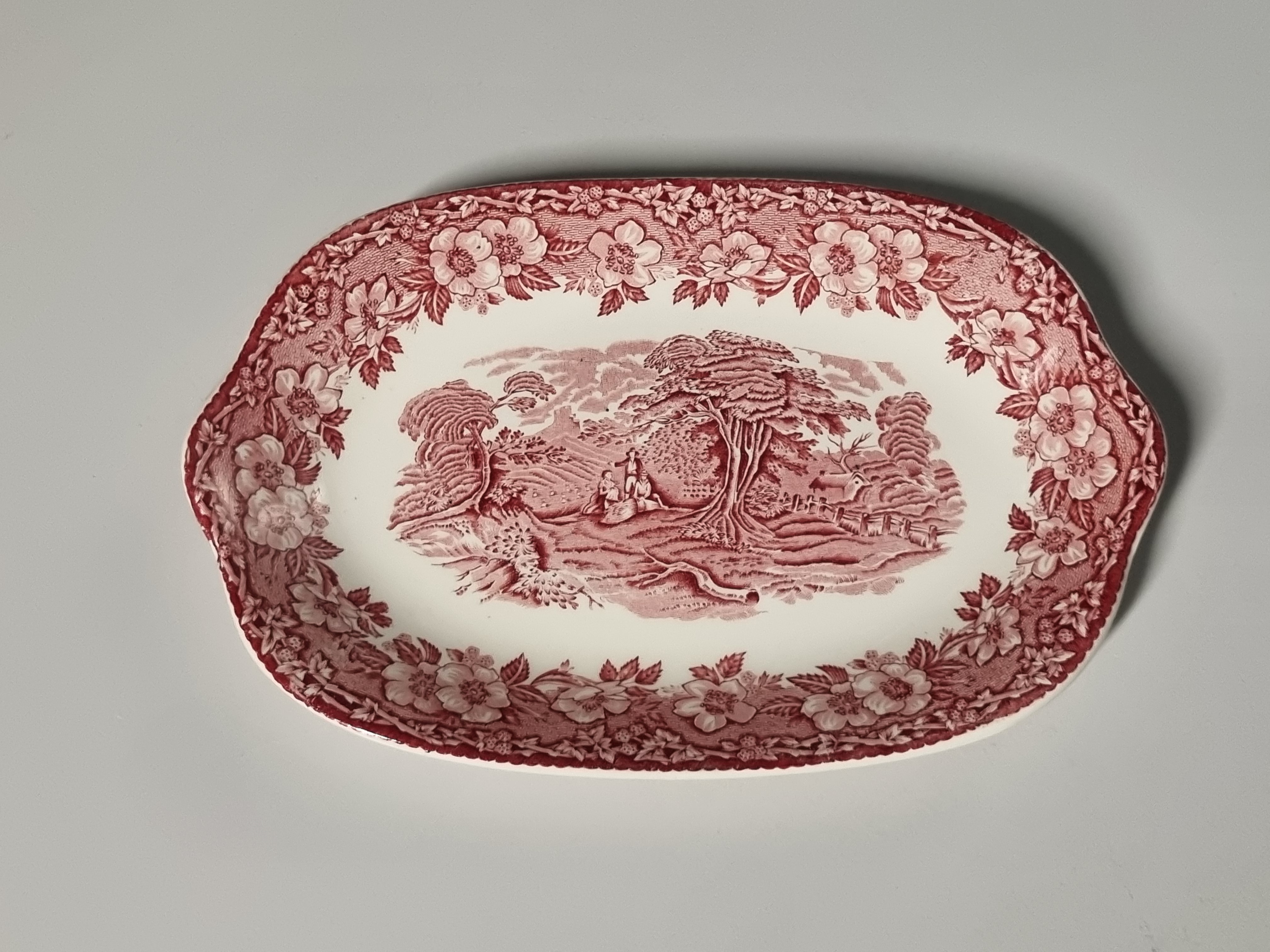 Engels rood Enoch Wedgwood Woodland schaal met greepjes 26 cm