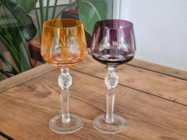 Boheems Kristal Glas set van 2x op hoge voet 20,5 cm kleur Pineappel
