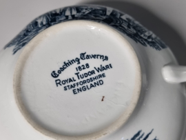 Engels groen/petrol Royal Tudor Ware Coaching Taverns soepkom met schotel
