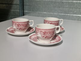 Villeroy en Boch Fasan rood set 3x Koffiekopje met schotel stapelbaar