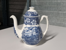 Engels blauw Coaching Taverns Royal Tudor Ware Staffordshire Koffie Theepot