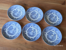 Engels blauw English Ironstone Tableware EIT set 6x kop en schotel (hooiwagen)