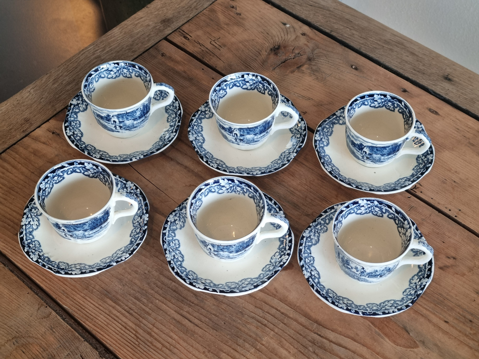 Boerenhoeve blauw Societe set 6x Espresso Kop en schotels