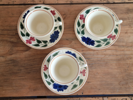 Boerenbont 418 Societe Ceramique Set 3x Koffie Kop bloemkooloortje + Schotel