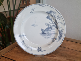 Verkocht = Petrus Regout Marines donkerblauw serveerbord 34 cm (rond model, zonsondergang)