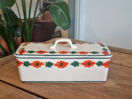 Apart Boerenbont Petrus Regout Cakedoos  vintage oranje/groen