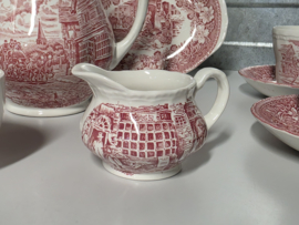 Engels rood Coaching Taverns Royal Tudor Ware Staffordshire koffieservies 6 personen