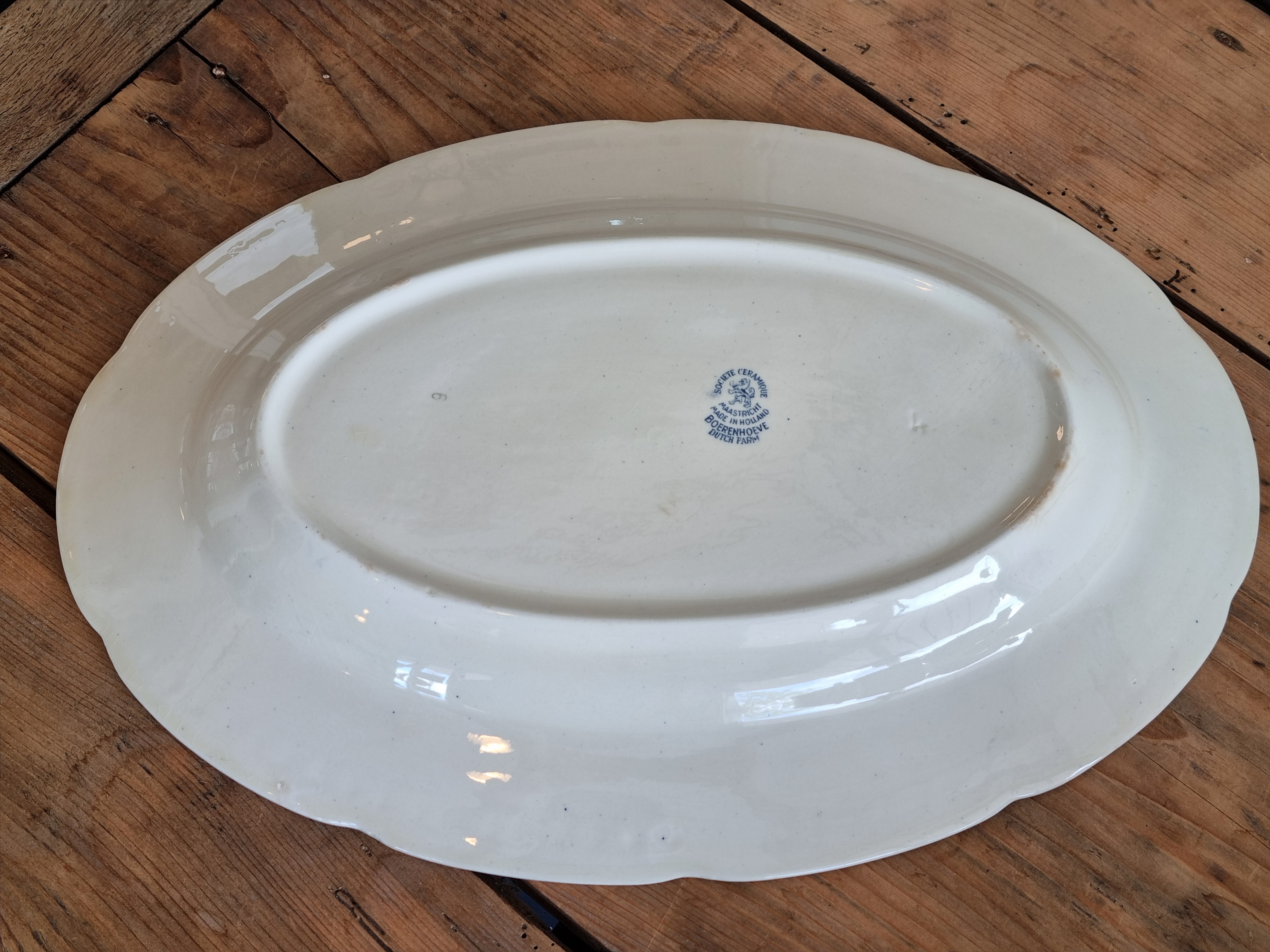 Boerenhoeve blauw Societe Ceramique robuuste ovale schaal 42 cm