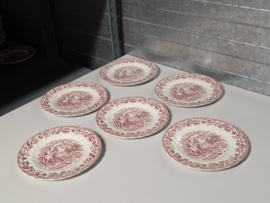 Engels rood Jachtservies Myott's Country Life set 6x ontbijtbordje 20 cm