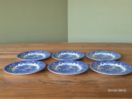 Engels blauw English Ironstone Tableware EIT set 6x gebaksbordje 17,5 cm (hooiwagen)