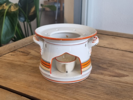 Regout of Societe Ceramique Theelicht mét origineel vetschuitje (vintage/retro wit met oranje)