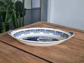 Boerenhoeve blauw Societe Ceramique met goudluster Broodschaal