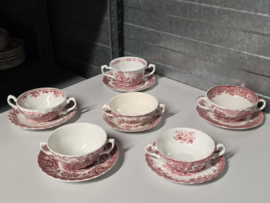 Engels rood Set 6x mix & match soepkom met schotel